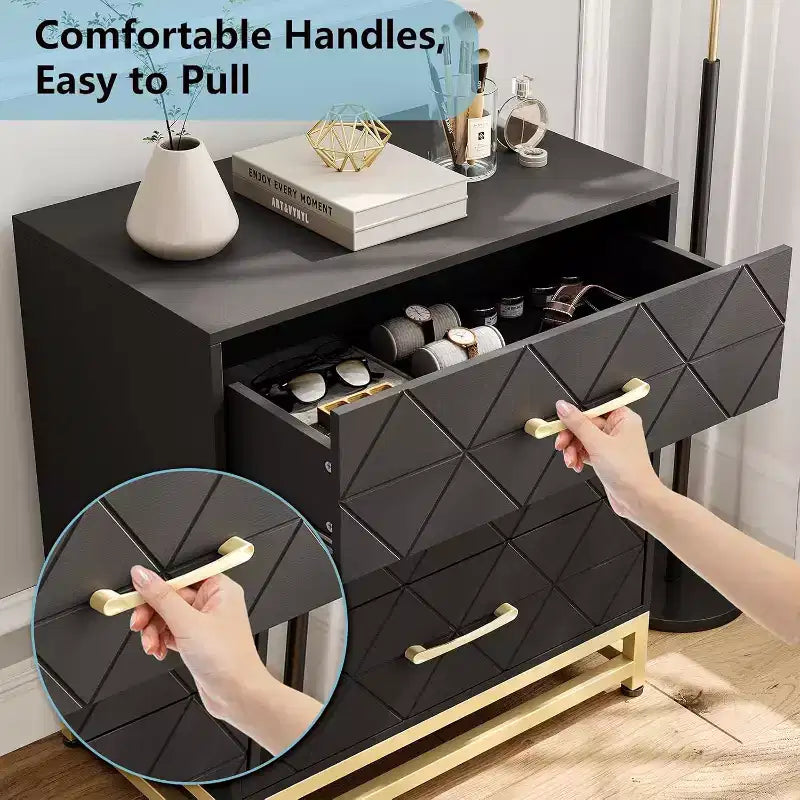 3 Drawer Dresser, Chest of Drawers for Bedroom, Metal Handles and Legs, for Bedroom, Living Room, Entryway, Space Saving