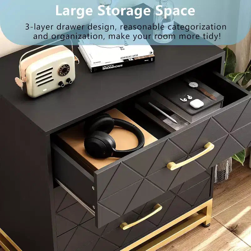 3 Drawer Dresser, Chest of Drawers for Bedroom, Metal Handles and Legs, for Bedroom, Living Room, Entryway, Space Saving