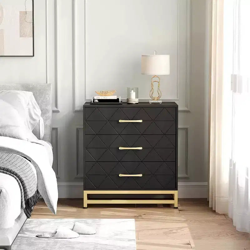 3 Drawer Dresser, Chest of Drawers for Bedroom, Metal Handles and Legs, for Bedroom, Living Room, Entryway, Space Saving