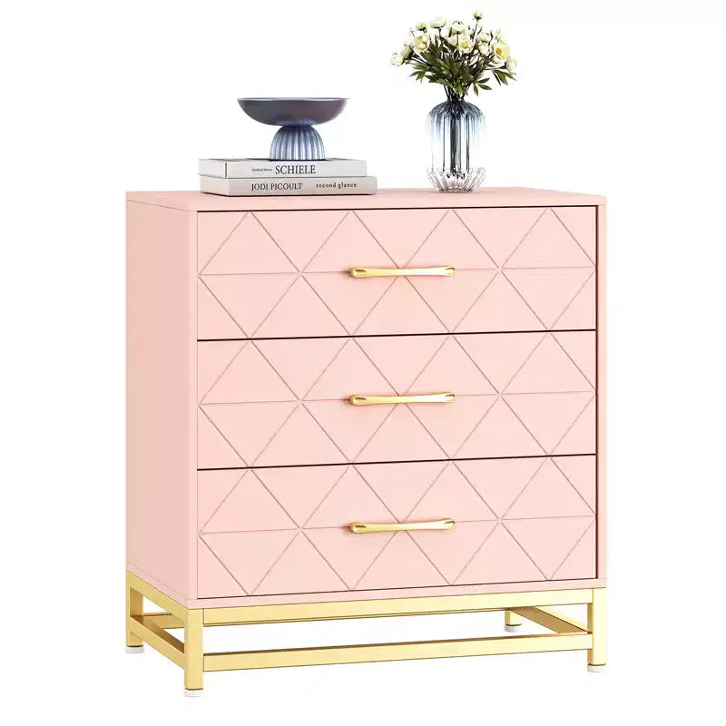 3 Drawer Dresser, Chest of Drawers for Bedroom, Metal Handles and Legs, for Bedroom, Living Room, Entryway, Space Saving
