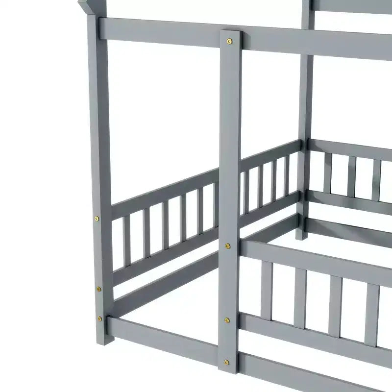 Full Size Floor Bed with Wooden House Frame and Fence Design for Safe & Imaginative Sleep Spaces for Children