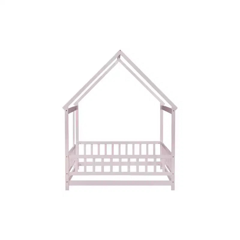 Full Size Floor Bed with Wooden House Frame and Fence Design for Safe & Imaginative Sleep Spaces for Children