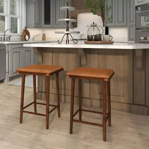 25.5" Dining Barstool w/ Footrest & Removable Cushion Rubber Wood & Acacia Wood Frame