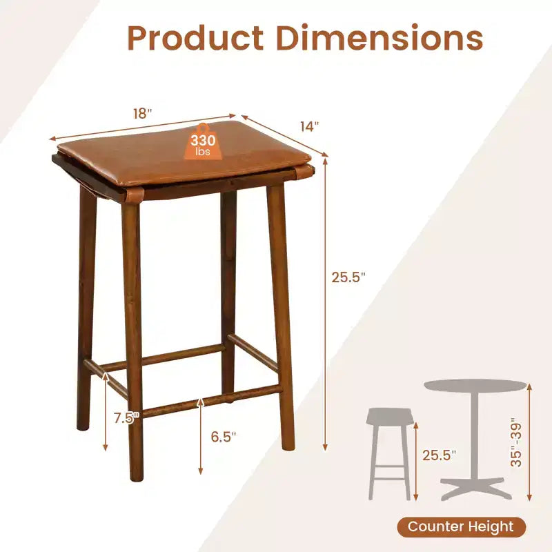 25.5" Dining Barstool w/ Footrest & Removable Cushion Rubber Wood & Acacia Wood Frame