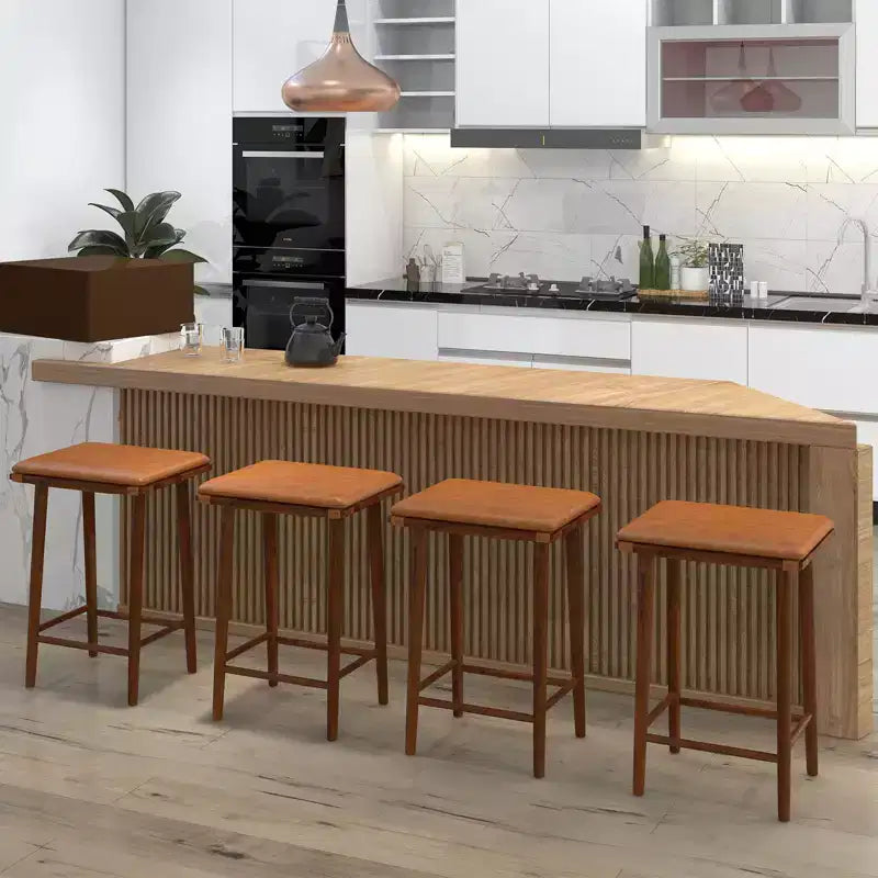 25.5" Dining Barstool w/ Footrest & Removable Cushion Rubber Wood & Acacia Wood Frame