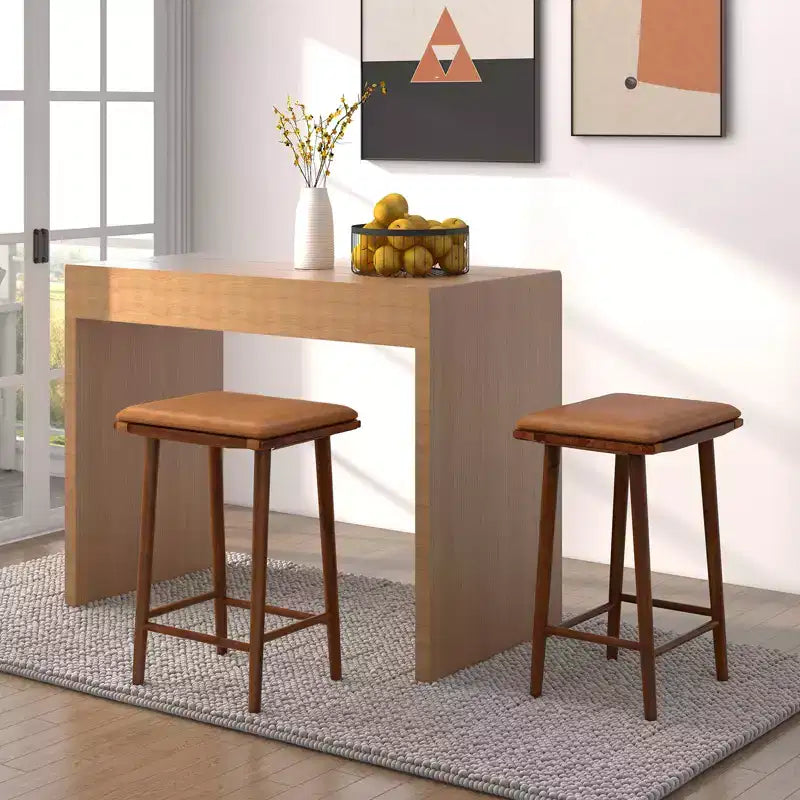25.5" Dining Barstool w/ Footrest & Removable Cushion Rubber Wood & Acacia Wood Frame