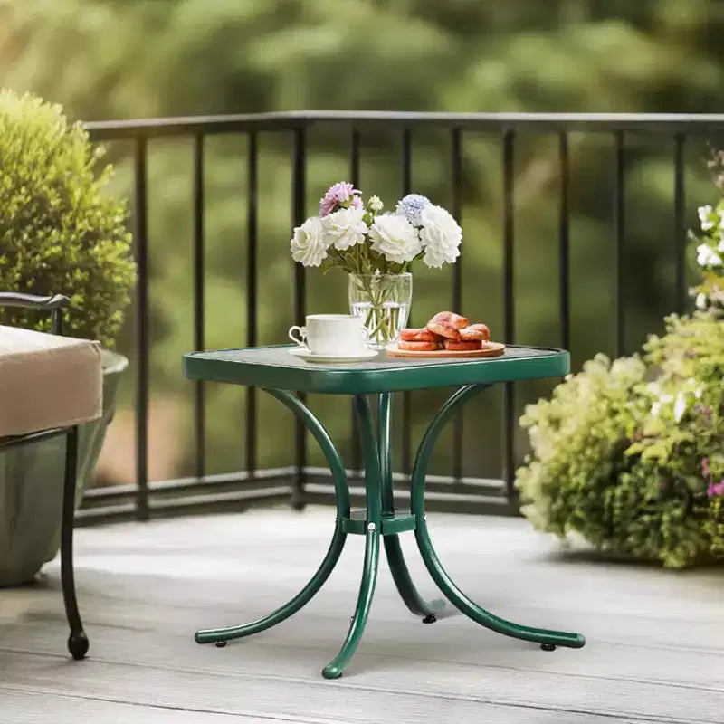 Outdoor Side Table, 18 Patio Table Steel Frame Tempered Glass Top, Weatherproof Small Tables for Balcony Garden Poolside