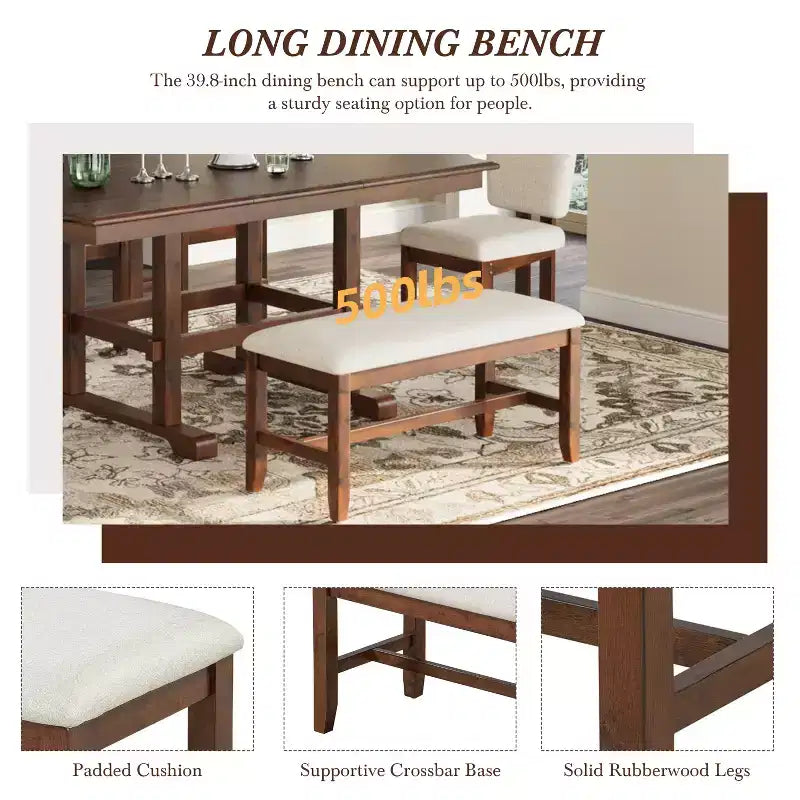 Extendable Dining Table for 6, Traditional Kitchen Dining Table, Espresso