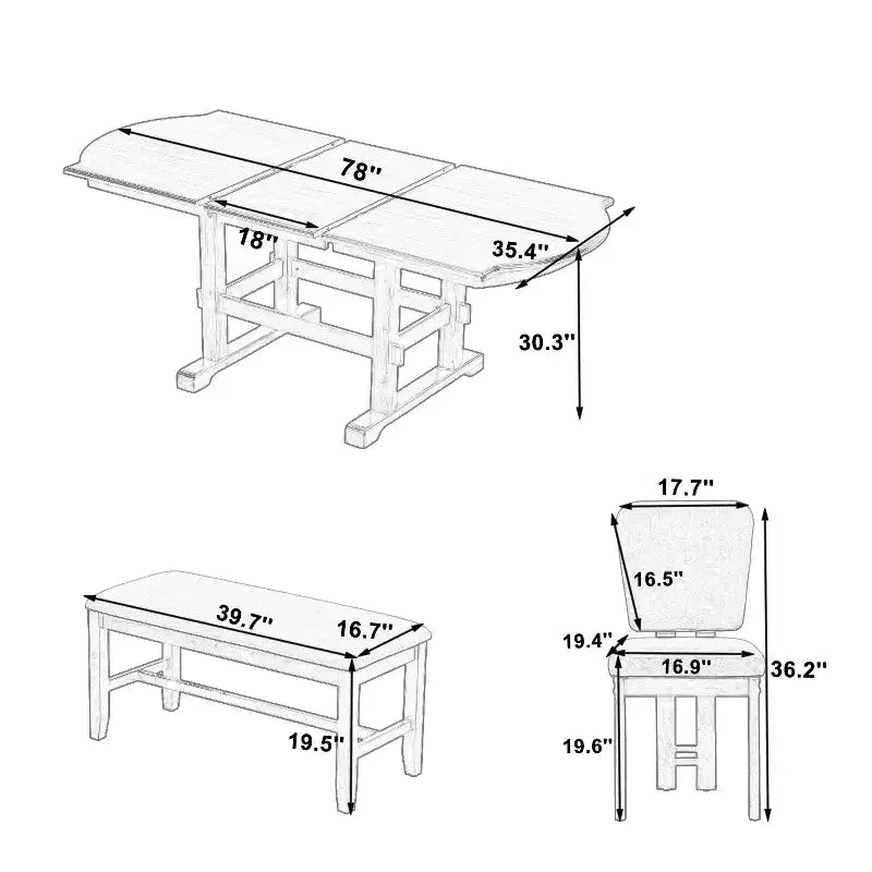 Table de salle à manger extensible pour 6 personnes, table de salle à manger de cuisine traditionnelle, expresso
