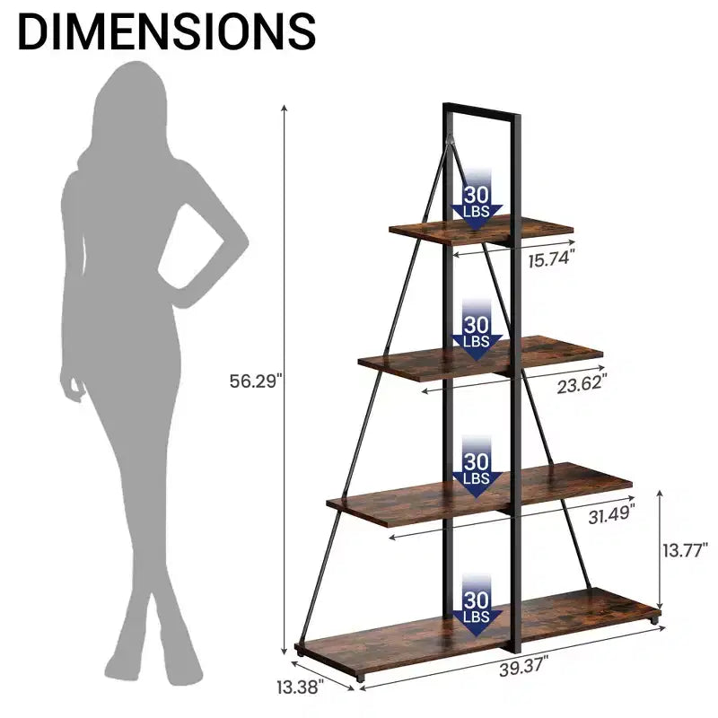 Sailboat Shaped Bookshelf, Book Shelf, 4-Tier Ladder Design, Sturdy Free-Standing Storage Shelves, Space Saving