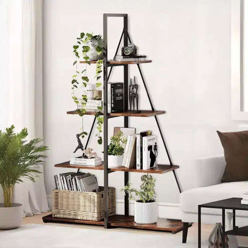 Sailboat Shaped Bookshelf, Book Shelf, 4-Tier Ladder Design, Sturdy Free-Standing Storage Shelves, Space Saving