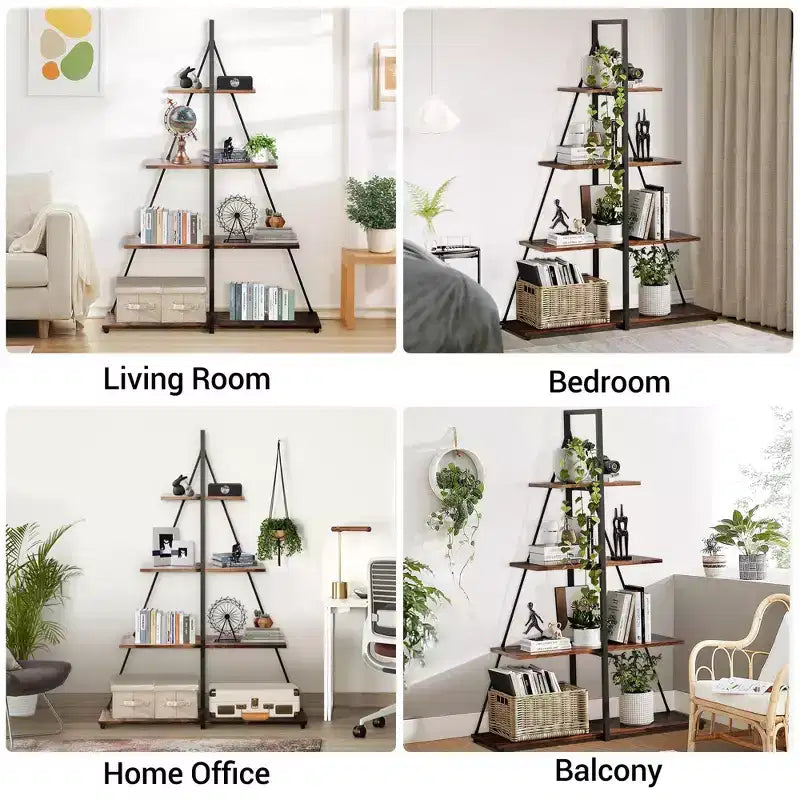 Sailboat Shaped Bookshelf, Book Shelf, 4-Tier Ladder Design, Sturdy Free-Standing Storage Shelves, Space Saving
