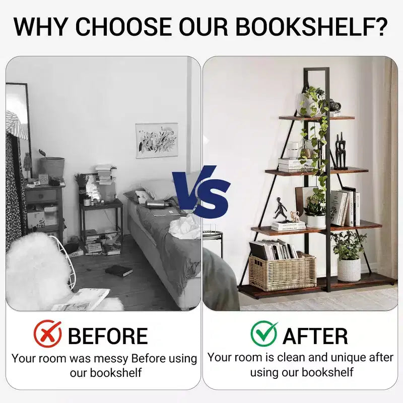 Sailboat Shaped Bookshelf, Book Shelf, 4-Tier Ladder Design, Sturdy Free-Standing Storage Shelves, Space Saving