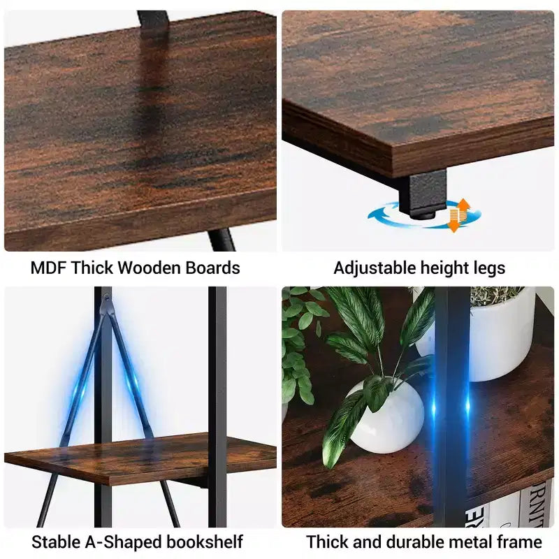 Sailboat Shaped Bookshelf, Book Shelf, 4-Tier Ladder Design, Sturdy Free-Standing Storage Shelves, Space Saving