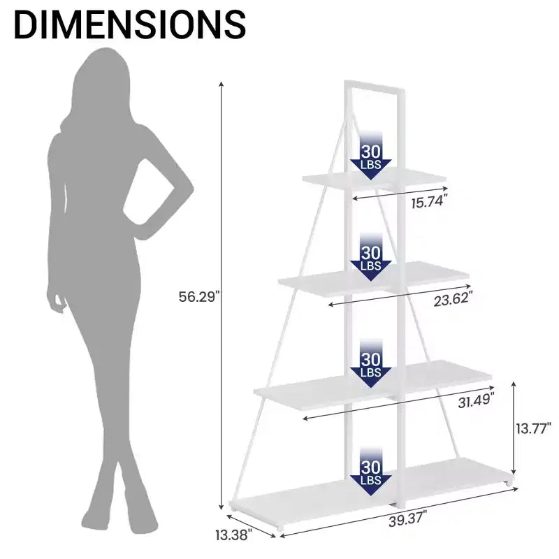 Sailboat Shaped Bookshelf, Book Shelf, 4-Tier Ladder Design, Sturdy Free-Standing Storage Shelves, Space Saving