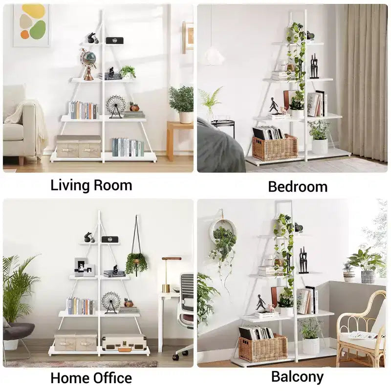 Sailboat Shaped Bookshelf, Book Shelf, 4-Tier Ladder Design, Sturdy Free-Standing Storage Shelves, Space Saving