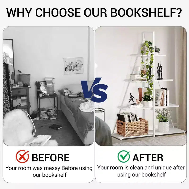 Sailboat Shaped Bookshelf, Book Shelf, 4-Tier Ladder Design, Sturdy Free-Standing Storage Shelves, Space Saving
