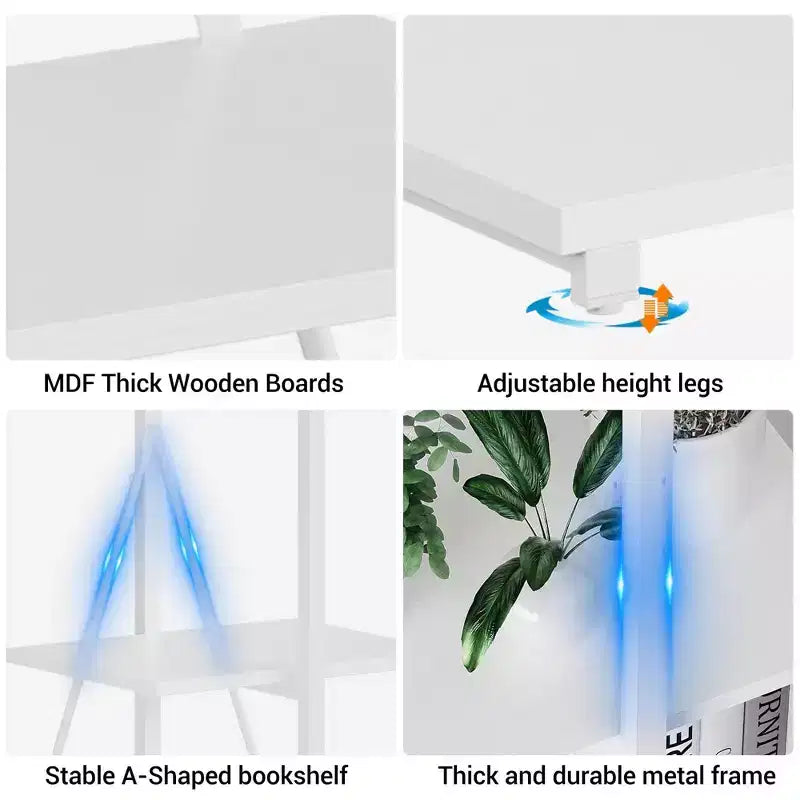 Sailboat Shaped Bookshelf, Book Shelf, 4-Tier Ladder Design, Sturdy Free-Standing Storage Shelves, Space Saving