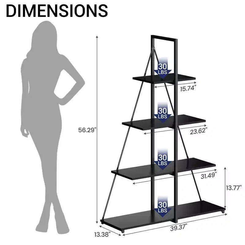 Sailboat Shaped Bookshelf, Book Shelf, 4-Tier Ladder Design, Sturdy Free-Standing Storage Shelves, Space Saving
