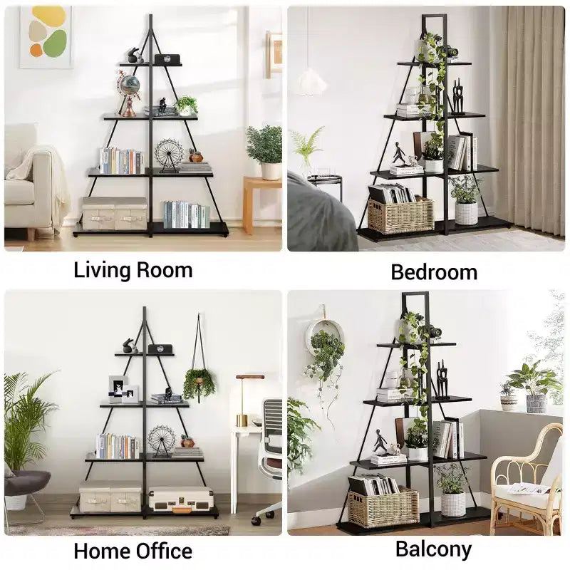 Sailboat Shaped Bookshelf, Book Shelf, 4-Tier Ladder Design, Sturdy Free-Standing Storage Shelves, Space Saving