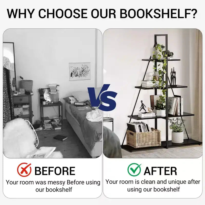 Sailboat Shaped Bookshelf, Book Shelf, 4-Tier Ladder Design, Sturdy Free-Standing Storage Shelves, Space Saving