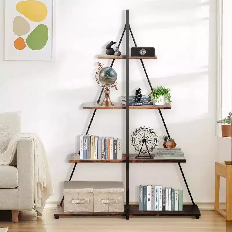 Sailboat Shaped Bookshelf, Book Shelf, 4-Tier Ladder Design, Sturdy Free-Standing Storage Shelves, Space Saving