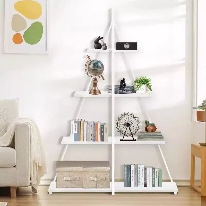 Sailboat Shaped Bookshelf, Book Shelf, 4-Tier Ladder Design, Sturdy Free-Standing Storage Shelves, Space Saving