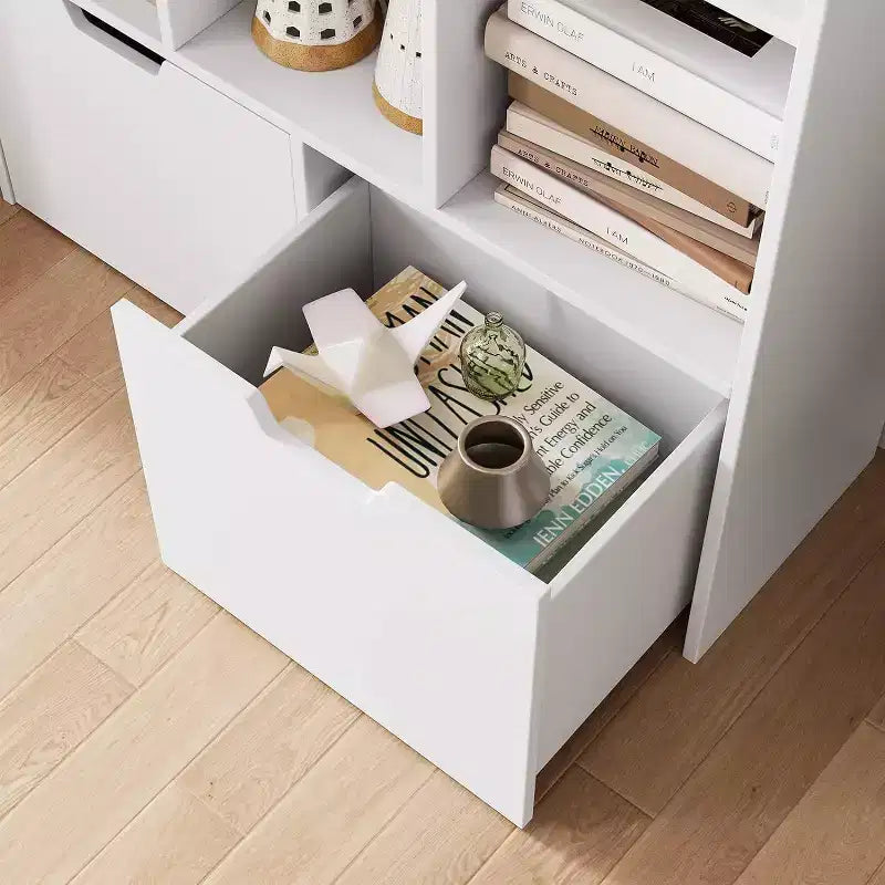 9-Cube Storage Organizer with 2 Drawers, 3-Tier White Bookshelf for Kids Room, Living Room, Office & Bedroom