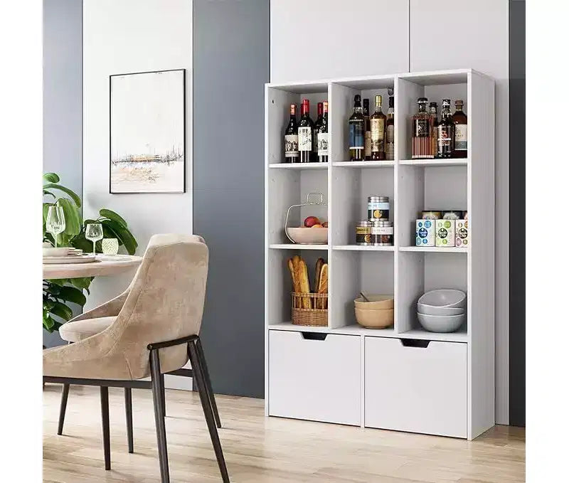 9-Cube Storage Organizer with 2 Drawers, 3-Tier White Bookshelf for Kids Room, Living Room, Office & Bedroom
