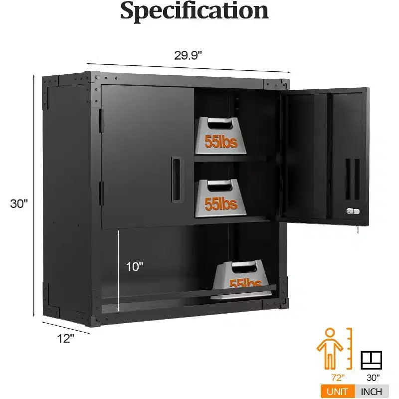 Garage Storage Cabinet with Locking Doors and Adjustable Shelf, Metal Storage Cabinet