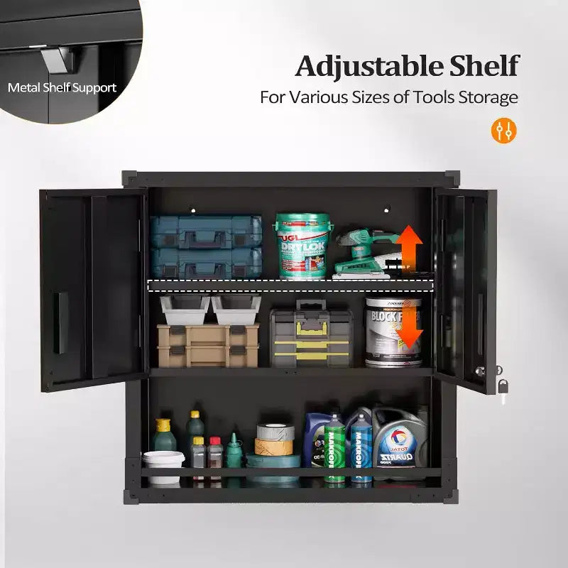 Garage Storage Cabinet with Locking Doors and Adjustable Shelf, Metal Storage Cabinet
