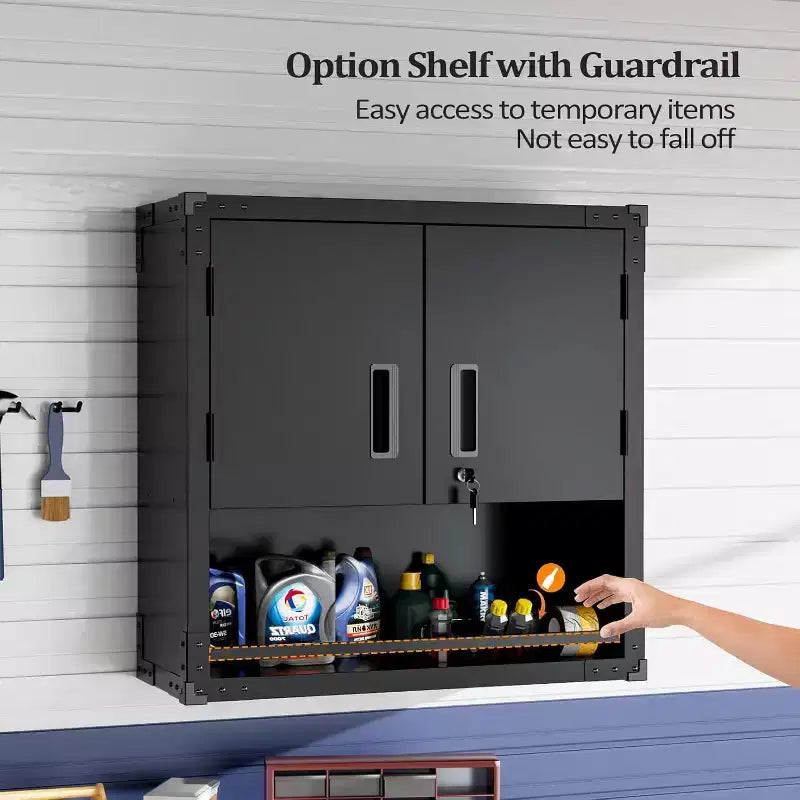 Garage Storage Cabinet with Locking Doors and Adjustable Shelf, Metal Storage Cabinet