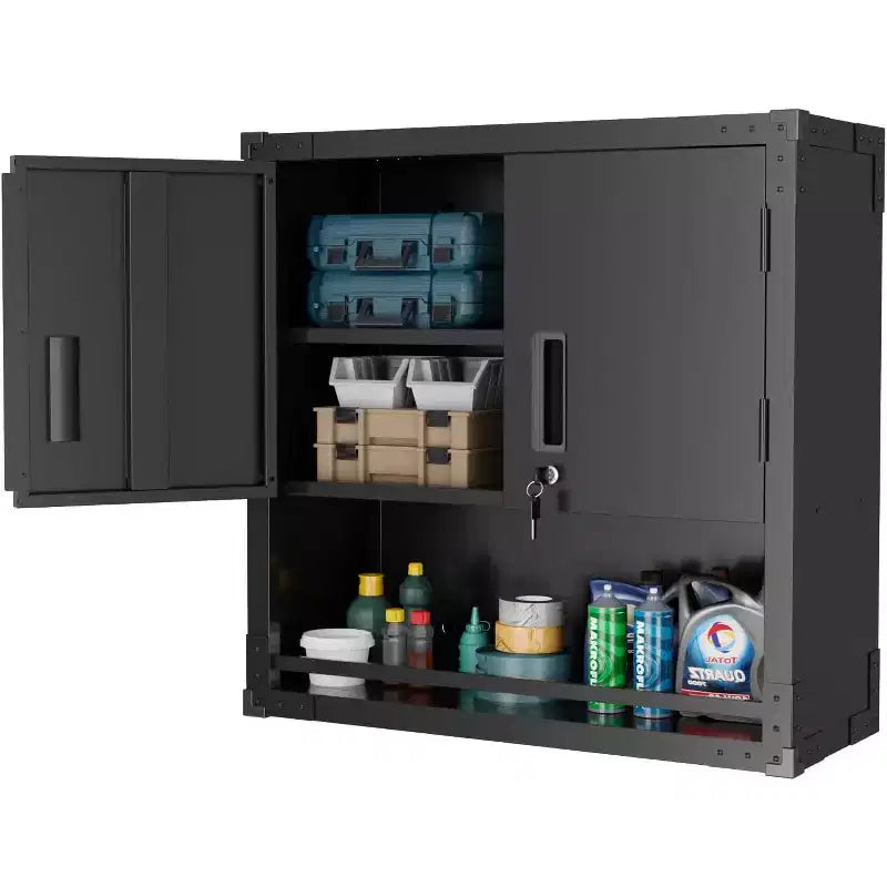 Garage Storage Cabinet with Locking Doors and Adjustable Shelf, Metal Storage Cabinet