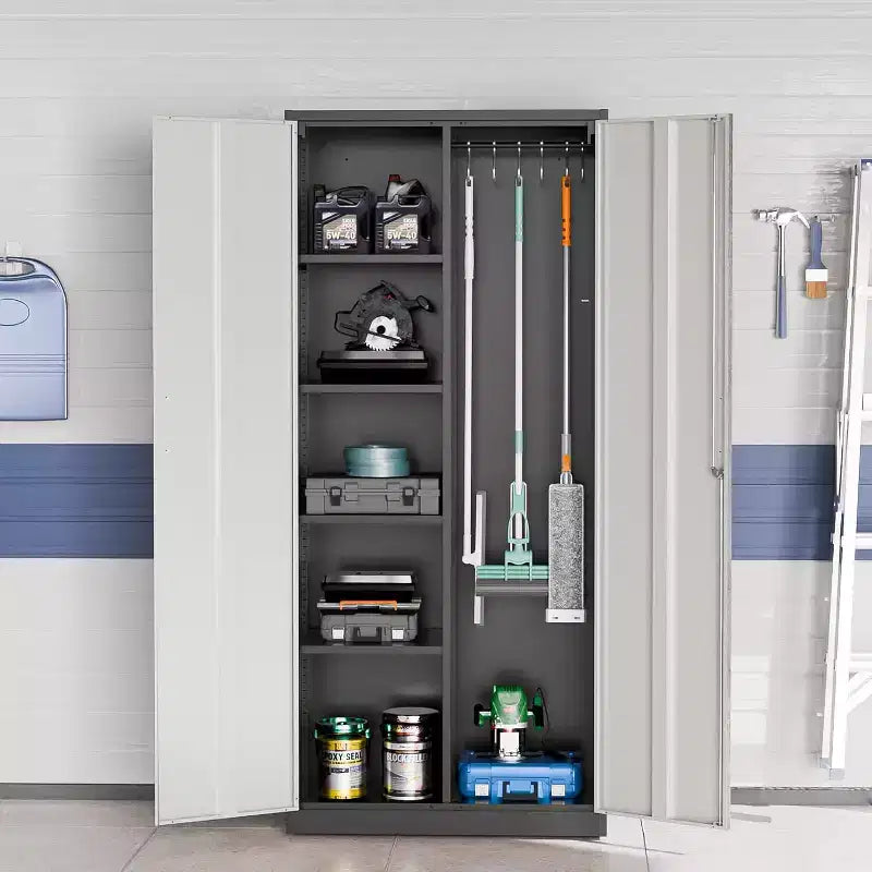 Garage Storage Cabinet with Locking Doors and Adjustable Shelf, Metal Storage Cabinet