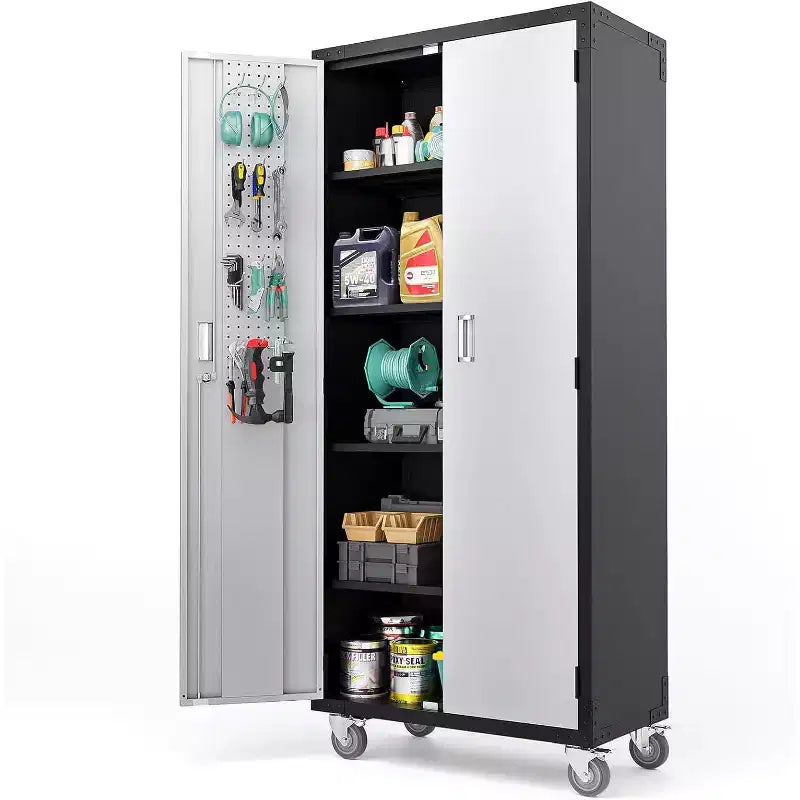 Garage Storage Cabinet with Locking Doors and Adjustable Shelf, Metal Storage Cabinet