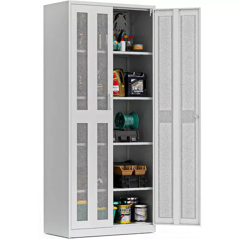 Garage Storage Cabinet with Locking Doors and Adjustable Shelf, Metal Storage Cabinet