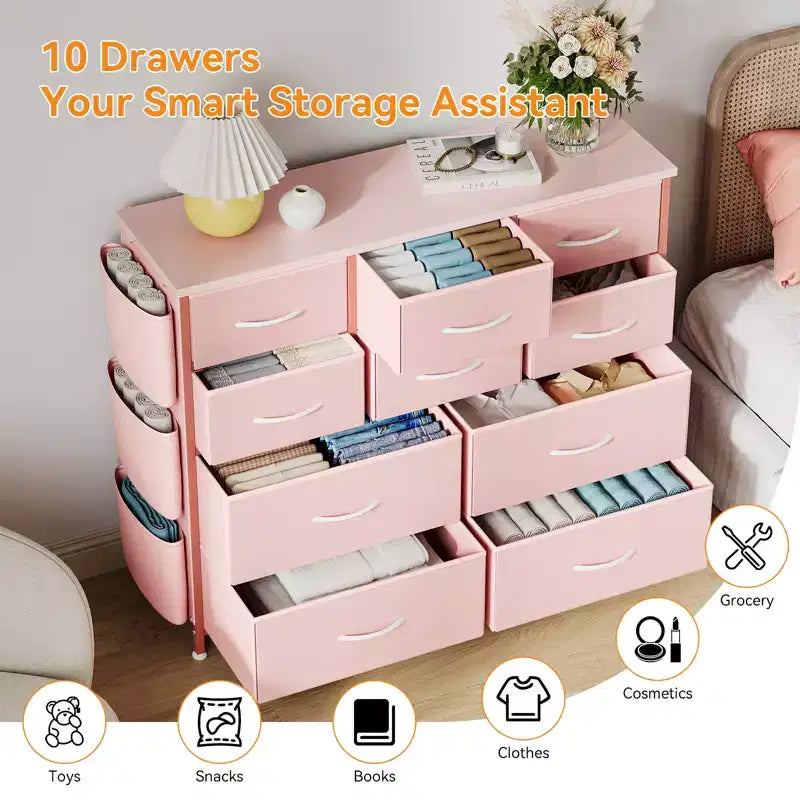 10 Drawers Dresser for Bedroom, Dresser & Chest of Drawers with Fabric Bins, Chests of Drawers Organizer for Closet Hallway Living Room
