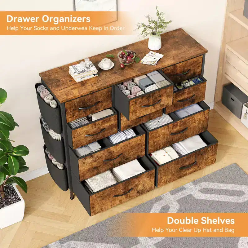 10 Drawers Dresser for Bedroom, Dresser & Chest of Drawers with Fabric Bins, Chests of Drawers Organizer for Closet Hallway Living Room