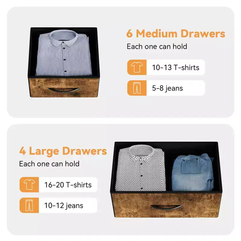 10 Drawers Dresser for Bedroom, Dresser & Chest of Drawers with Fabric Bins, Chests of Drawers Organizer for Closet Hallway Living Room