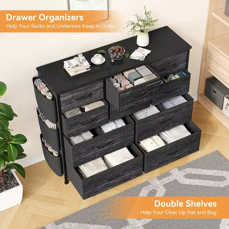 10 Drawers Dresser for Bedroom, Dresser & Chest of Drawers with Fabric Bins, Chests of Drawers Organizer for Closet Hallway Living Room