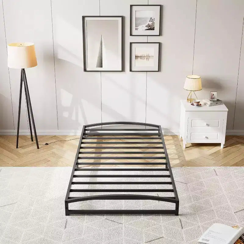 Metal Bed Frame, Low Profile Platform w/Steel Slats, No Box Spring Needed, Easy Assembly, Black