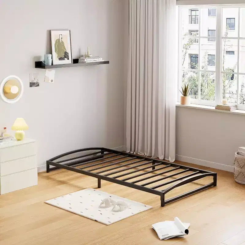 Metal Bed Frame, Low Profile Platform w/Steel Slats, No Box Spring Needed, Easy Assembly, Black
