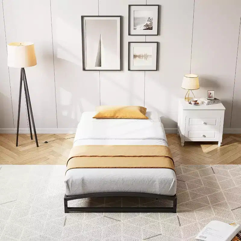 Metal Bed Frame, Low Profile Platform w/Steel Slats, No Box Spring Needed, Easy Assembly, Black