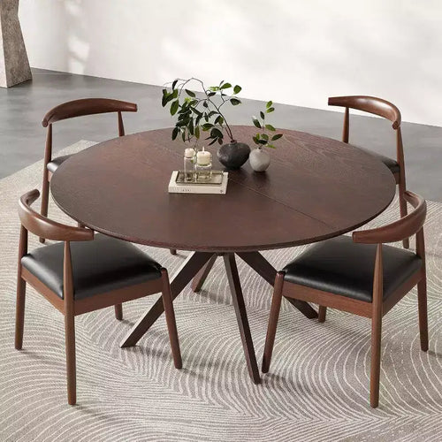 PexFix 47.2 Solid Wood Round Dining Kitchen Table for 4-6 People Modern Farmhouse Dining Room Tables for Dinette Restaurant Walnut