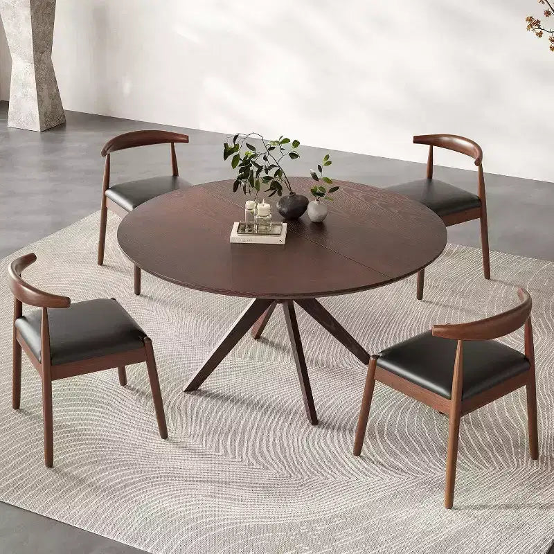 47.2 Solid Wood Round Dining Kitchen Table for 4-6 People Modern Farmhouse Dining Room Tables for Dinette Restaurant Walnut