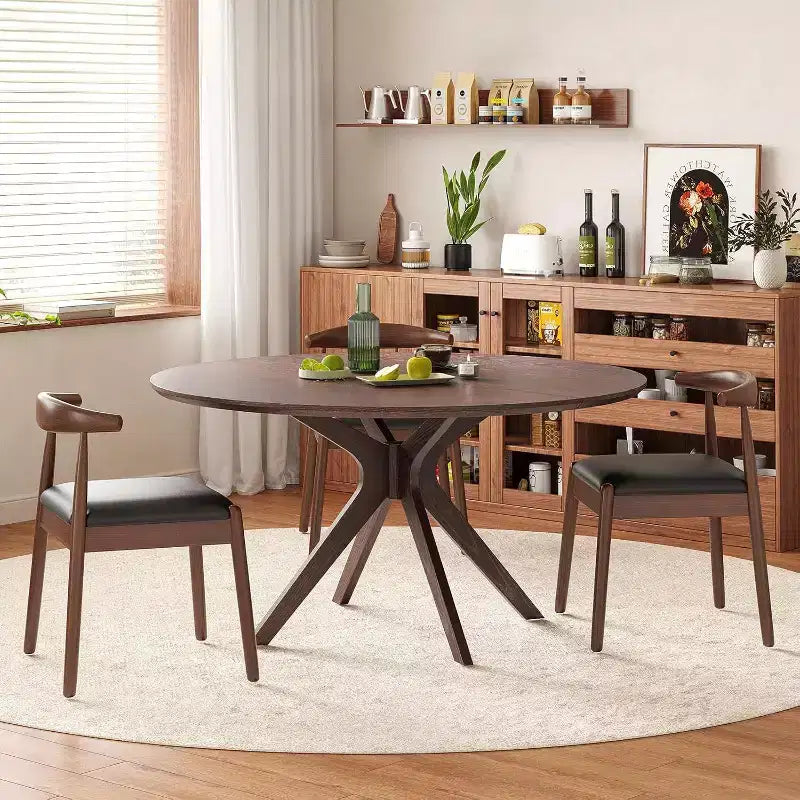 47.2 Solid Wood Round Dining Kitchen Table for 4-6 People Modern Farmhouse Dining Room Tables for Dinette Restaurant Walnut