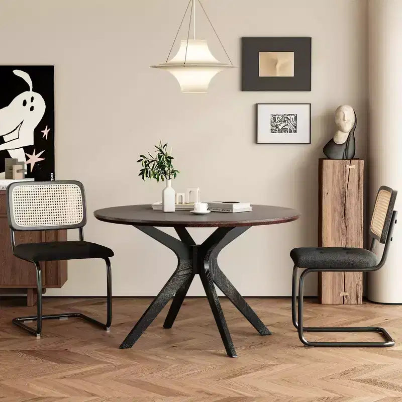 47.2 Solid Wood Round Dining Kitchen Table for 4-6 People Modern Farmhouse Dining Room Tables for Dinette Restaurant Walnut