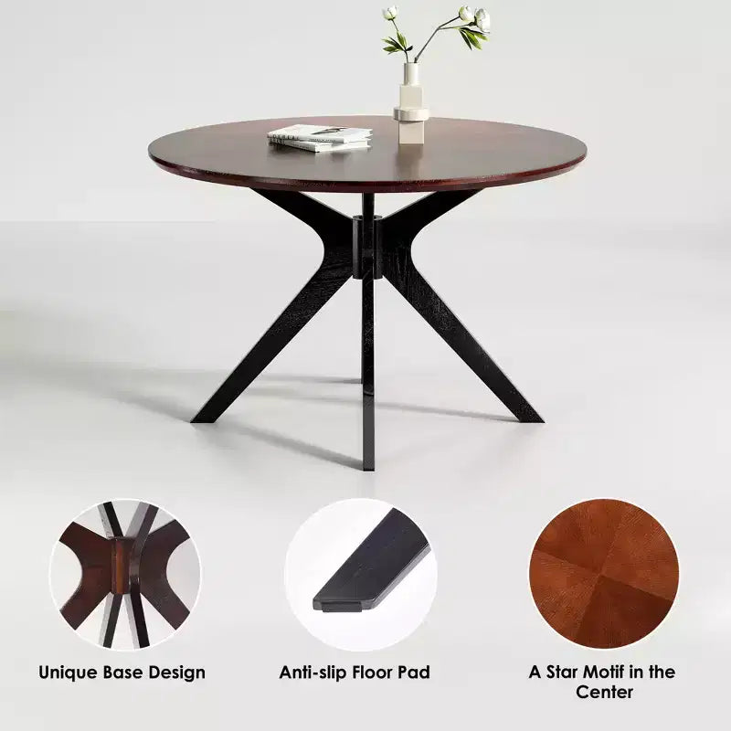 47.2 Solid Wood Round Dining Kitchen Table for 4-6 People Modern Farmhouse Dining Room Tables for Dinette Restaurant Walnut
