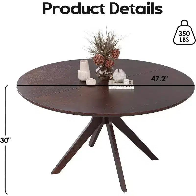 47.2 Solid Wood Round Dining Kitchen Table for 4-6 People Modern Farmhouse Dining Room Tables for Dinette Restaurant Walnut