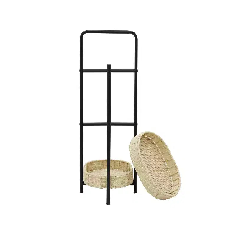 3 Tier Paper Rope Woven Tray Table Oval Storage Basket Shelves for Living Room Kitchen Natural